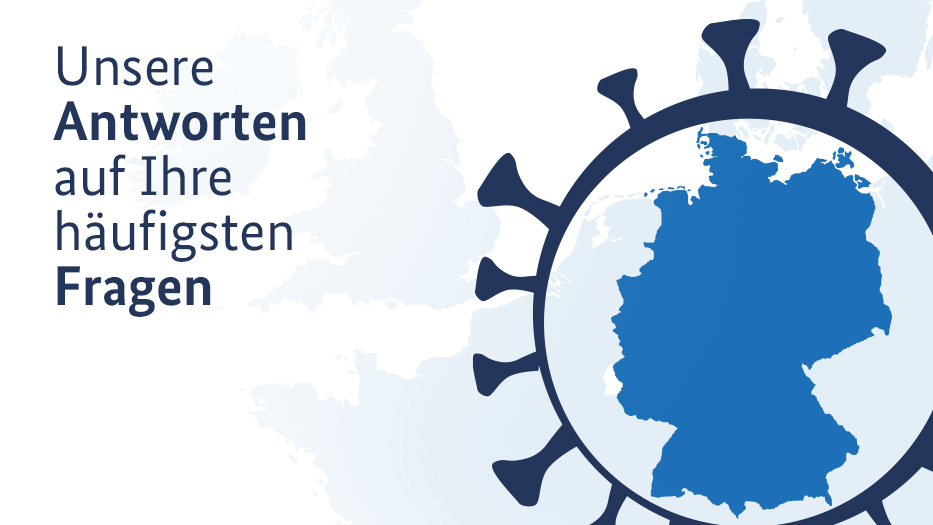 Grafik eines angeschnittenen Coronavirus, darin eine blaue Karte von Deustchland. Daneben steht der Text 