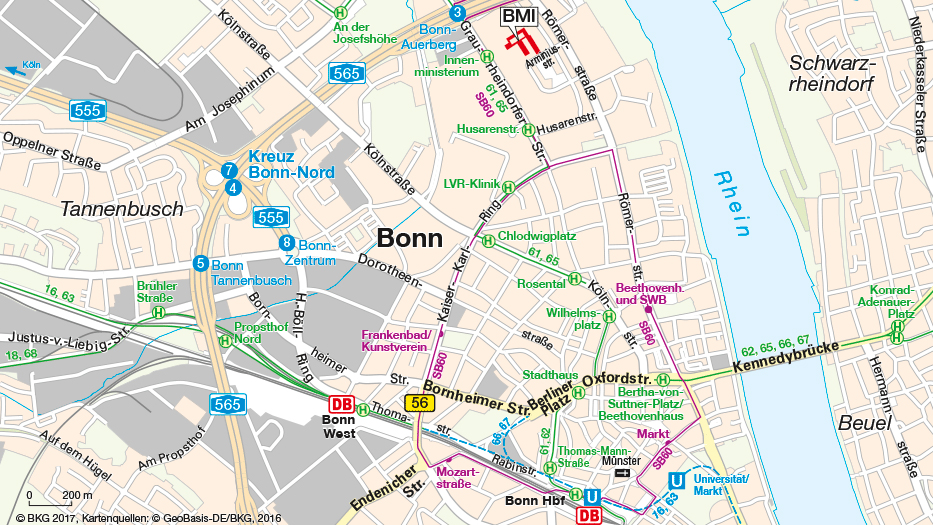 Kartenausschnitt: Anfahrtsskizze Dienstsitz Bonn