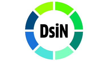 Das Logo von Deutschland sicher im Netz zeigt einen bunten Kreis mit der Aufschrift DsiN