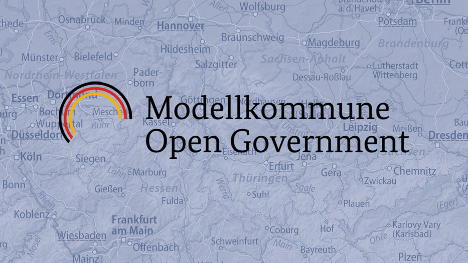 Landkarte mit dem Logo der Modellkommune Open Government