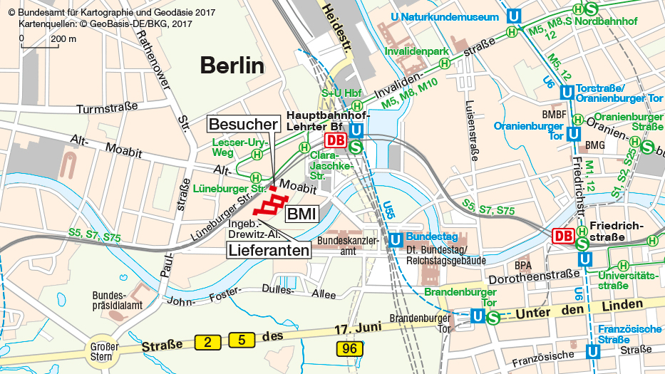 Map for locating the Federal Ministry of the Interior at Moabiter Werder