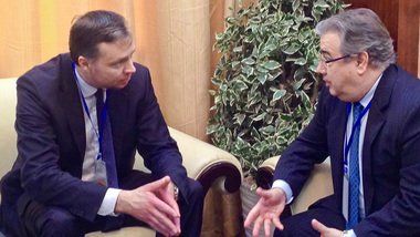 Parliamentary State Secretary Stephan Mayer speaking to the Spanish Interior Minister Juan Ignacio Zoido
