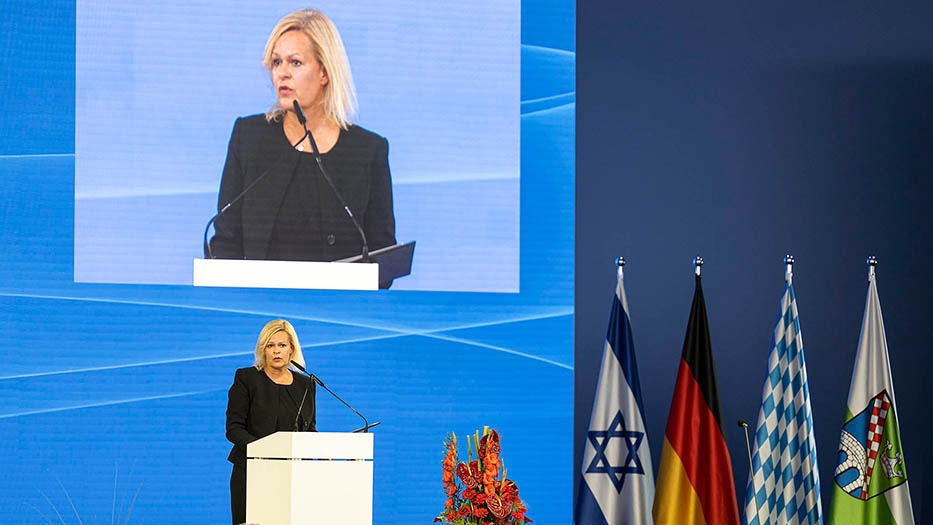 Federal Minister of the Interior Nancy Faeser speaking at the memorial ceremony for the victims of the Munich Olympics attack