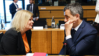 Federal Interior Minister Nancy Faeser with French Interior Minister Gérald Darmanin at the JI Council in Luxembourg