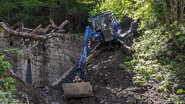 Schreitbagger in Aktion - Berghang